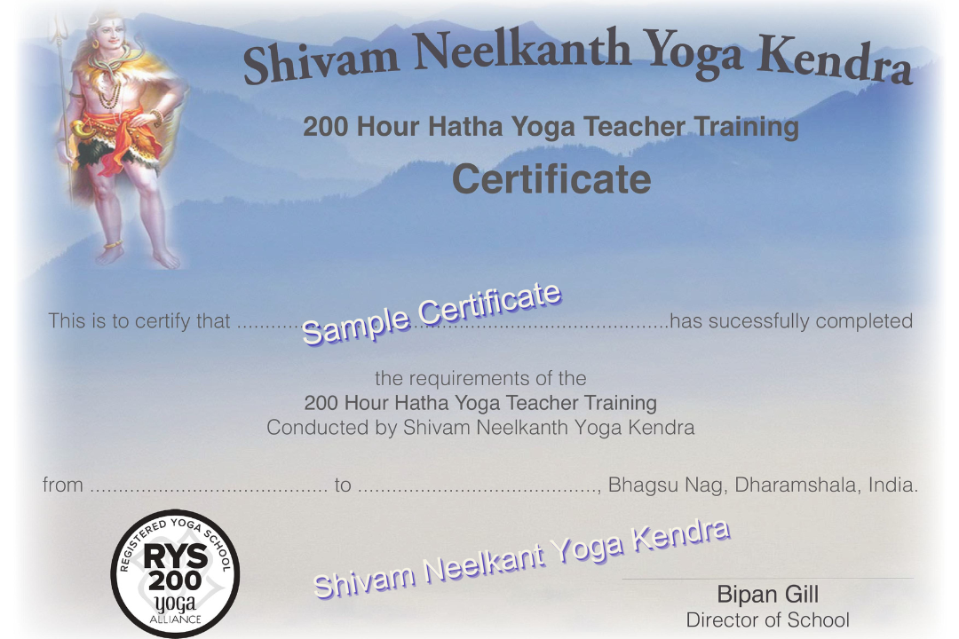 200-YTT Certificate Yoga Alliance